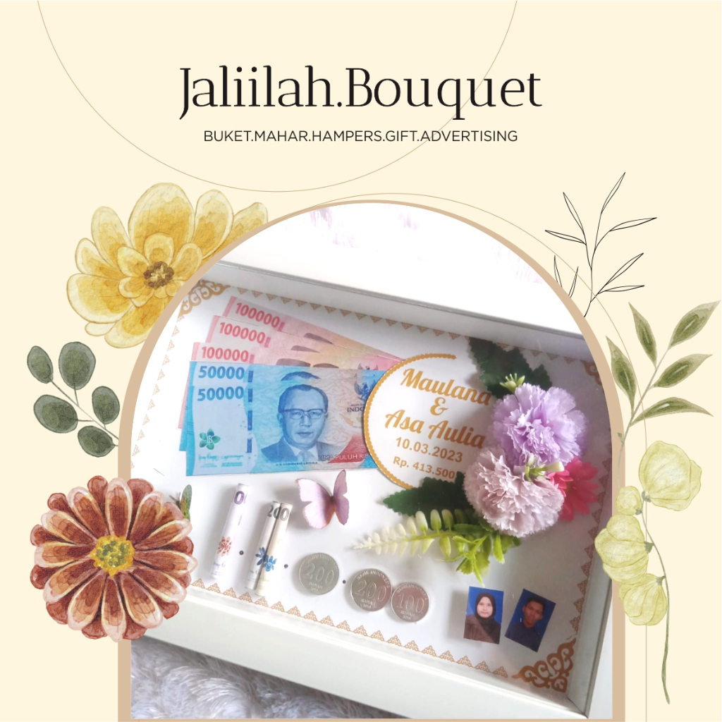 BINGKAI MAHAR PERNIKAHAN CUSTOM /MAHAR IN FLOWER FRAME 3D CUSTOM/ FRAME MAHAR PERNIKAHAN 3D