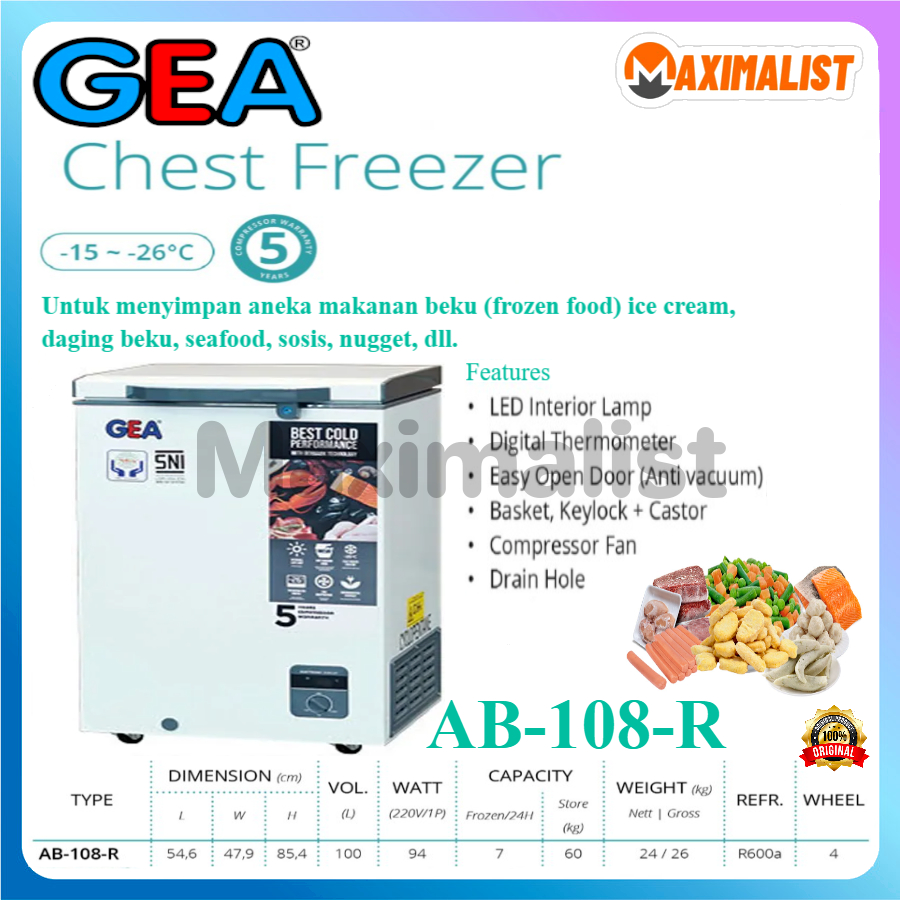 GEA AB-108R / AB-106R AB-108-R AB108R AB 108 R Chest Freezer Putih/ GEA Chest Freezer AB-108-R / AB-