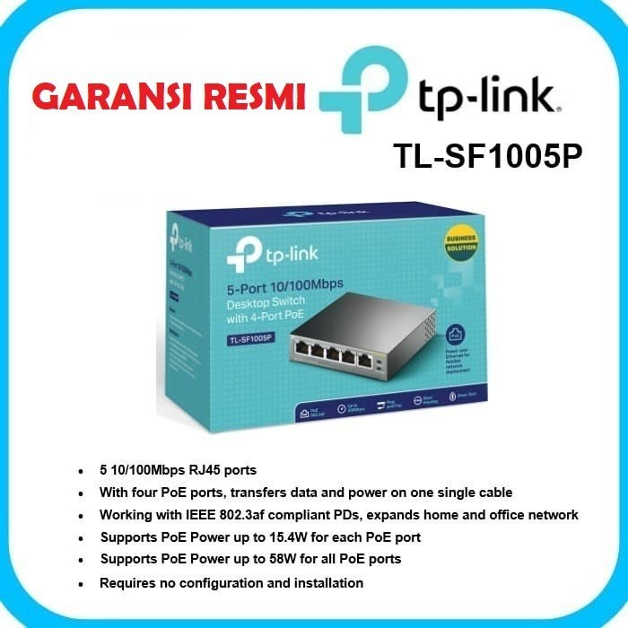 TP-LINK 5-Port 10/100Mbps Desktop Switch with 4-Port PoE TL-SF1005P