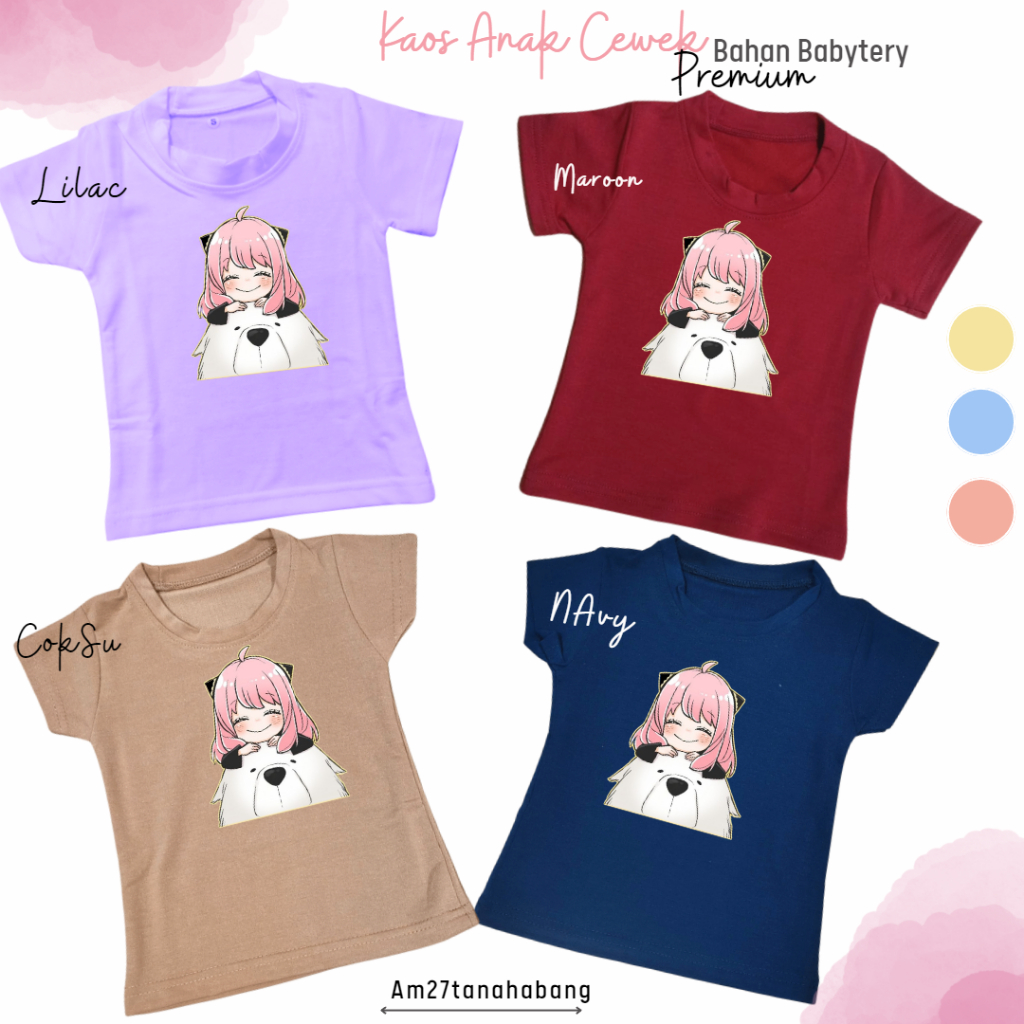 Premium Production estalase 003! Kaos Anak Cewek BABYTERY Spandek 1-10tahun POLOS, ANYA, MELODY, CINNAMOROL