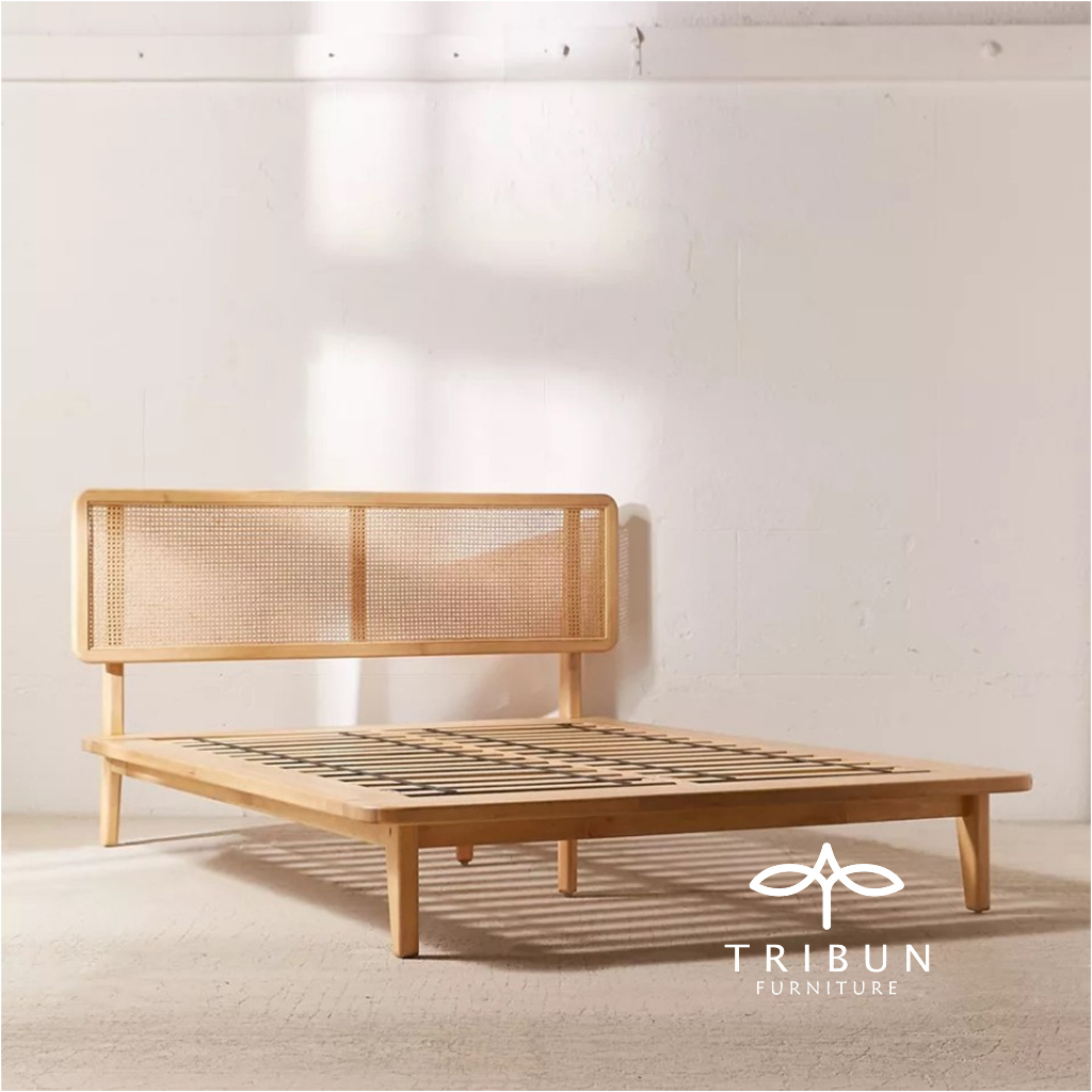 Dipan Minimalis Kayu Jati Kombinasi Rotan Ukuran 180x200