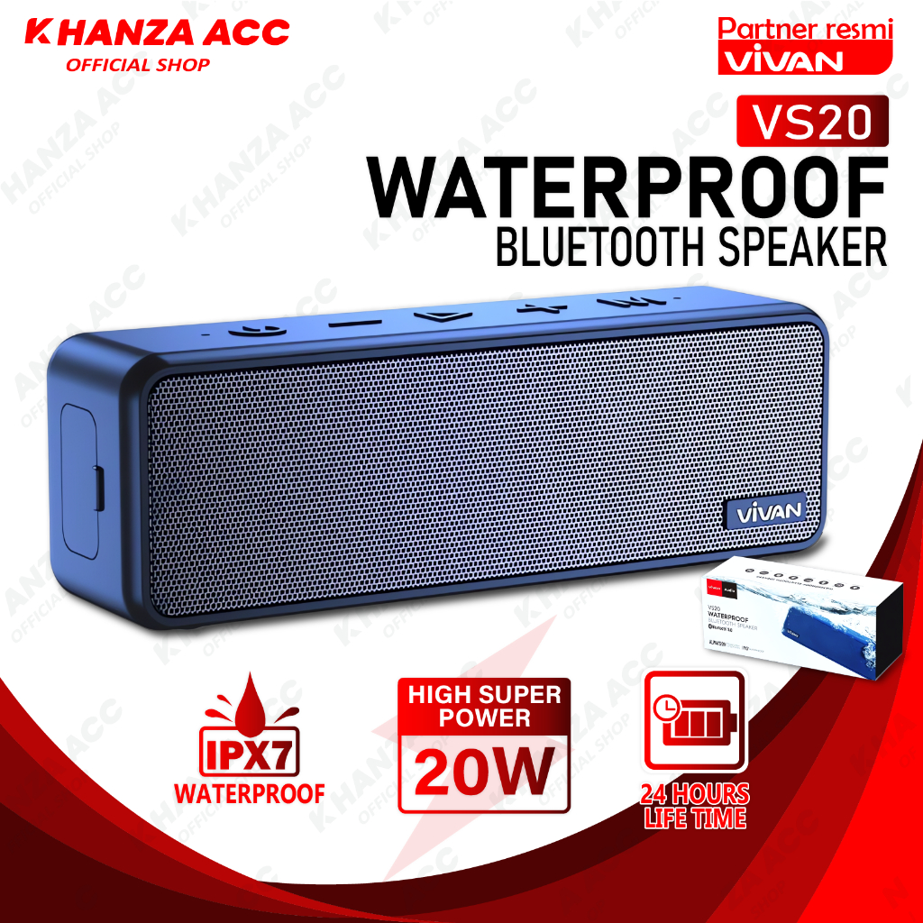 KHANZAACC VIVAN VS20 Speaker Bluetooth 5.0 Waterproof IPX7 20W MicroSD AUX TWS