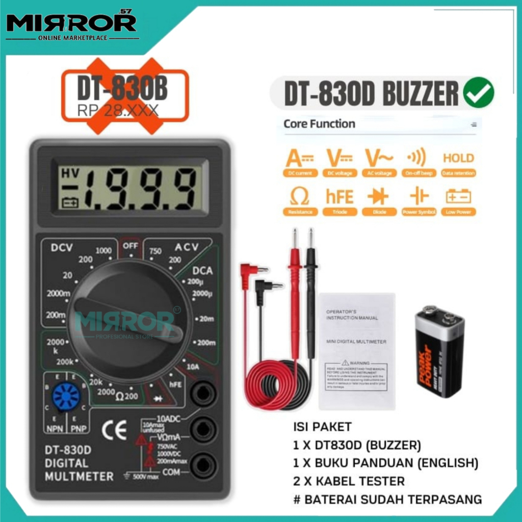 Multitester Buzer Multimeter Digital LCD DT830D Avometer Digital Siap Pakai