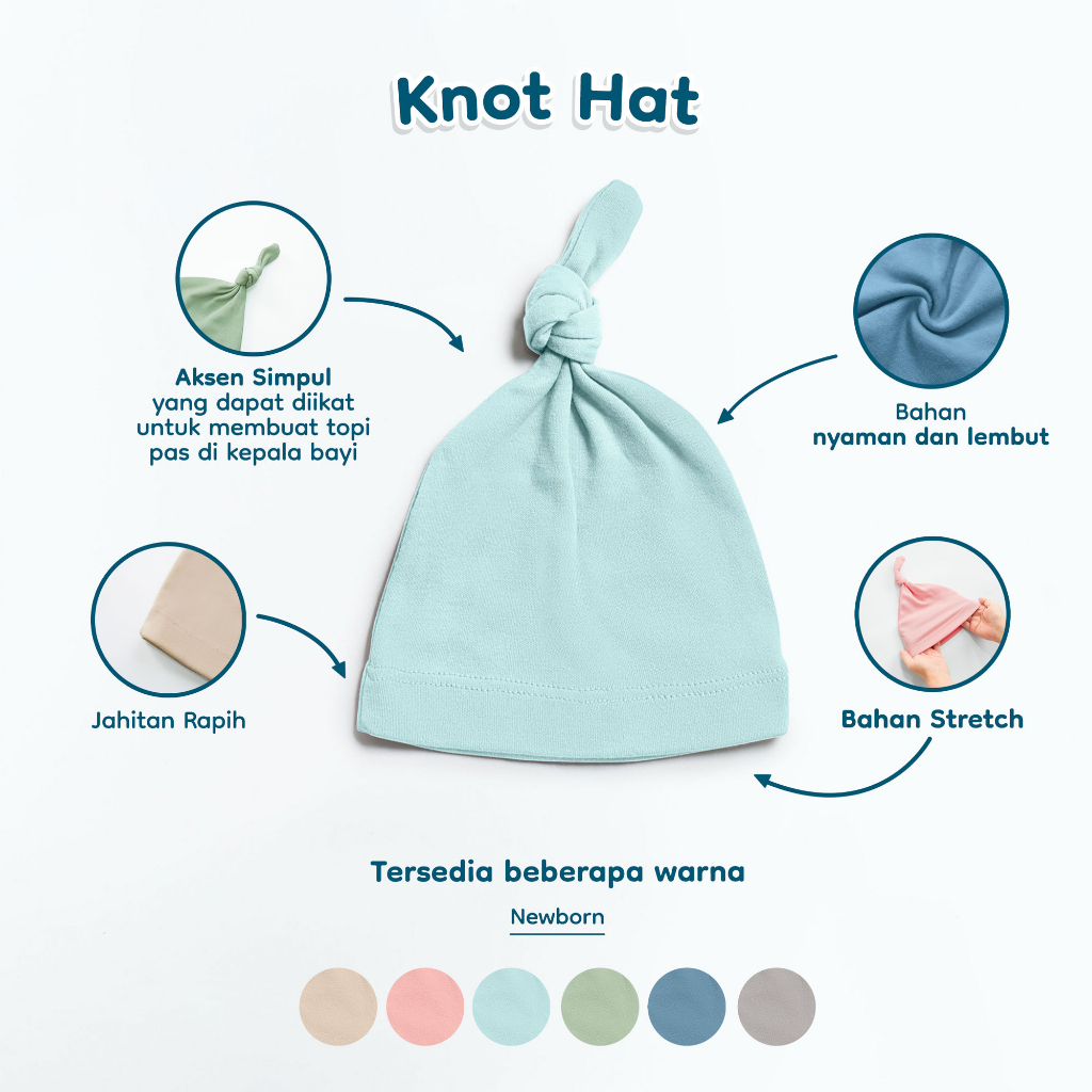 Nice Kids - Knot Hat Baby Topi Ikat Bayi Newborn Upin (All size 0-3 Bulan)