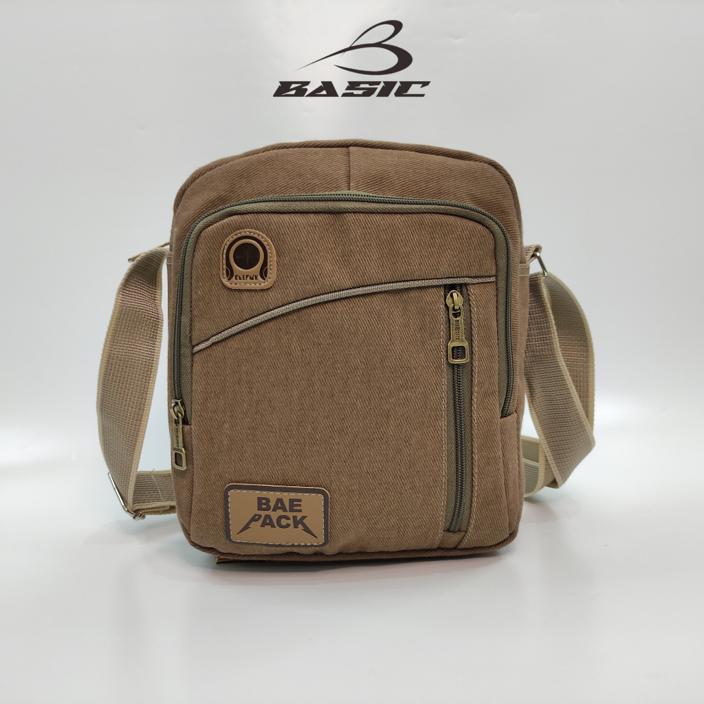 Baepack Tas Selempang kanvas Cowok Brandon Coklat Muda Original Basicbag / Tas Bahu Canvas Cowok  / 