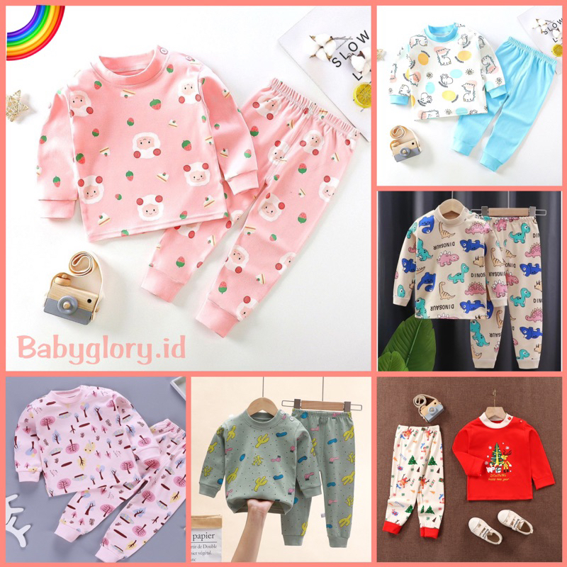 Setelan Baju Piyama Atasan Lengan Panjang Celana Bayi Laki Perempuan Import Katun Premium Anak / Piyama