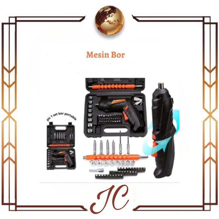 (JC)47pcs / 4.2V Mesin Bor Tanpa Kabel Set Aksesoris Obeng Listrik 47 Buah Set Cordless Drill Pengeboran Set