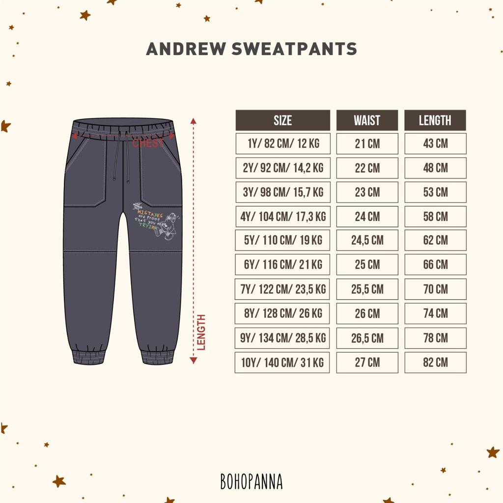 Bohopanna Andrew Pants 1-10 Tahun Celana Panjang Jogger Motif Streetwear Anak Laki Laki