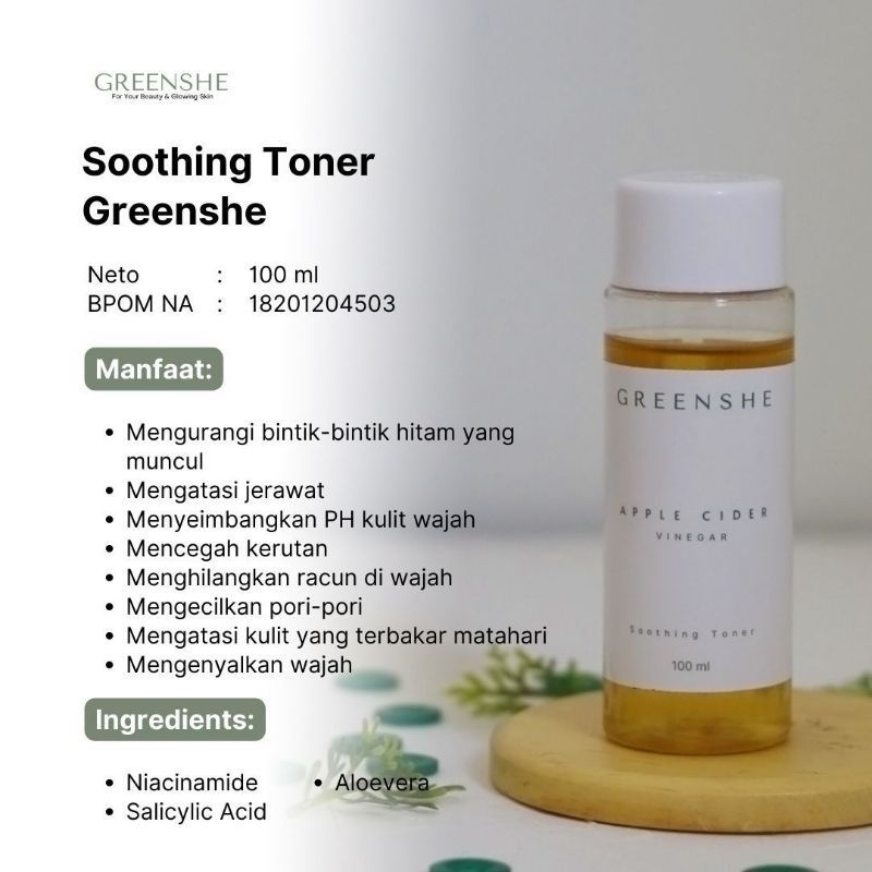 Greenshe Apple Cider Vinegar Soothing Toner Cuka Apel Greenshe Exfoliating Toner Jerawat Greenshe