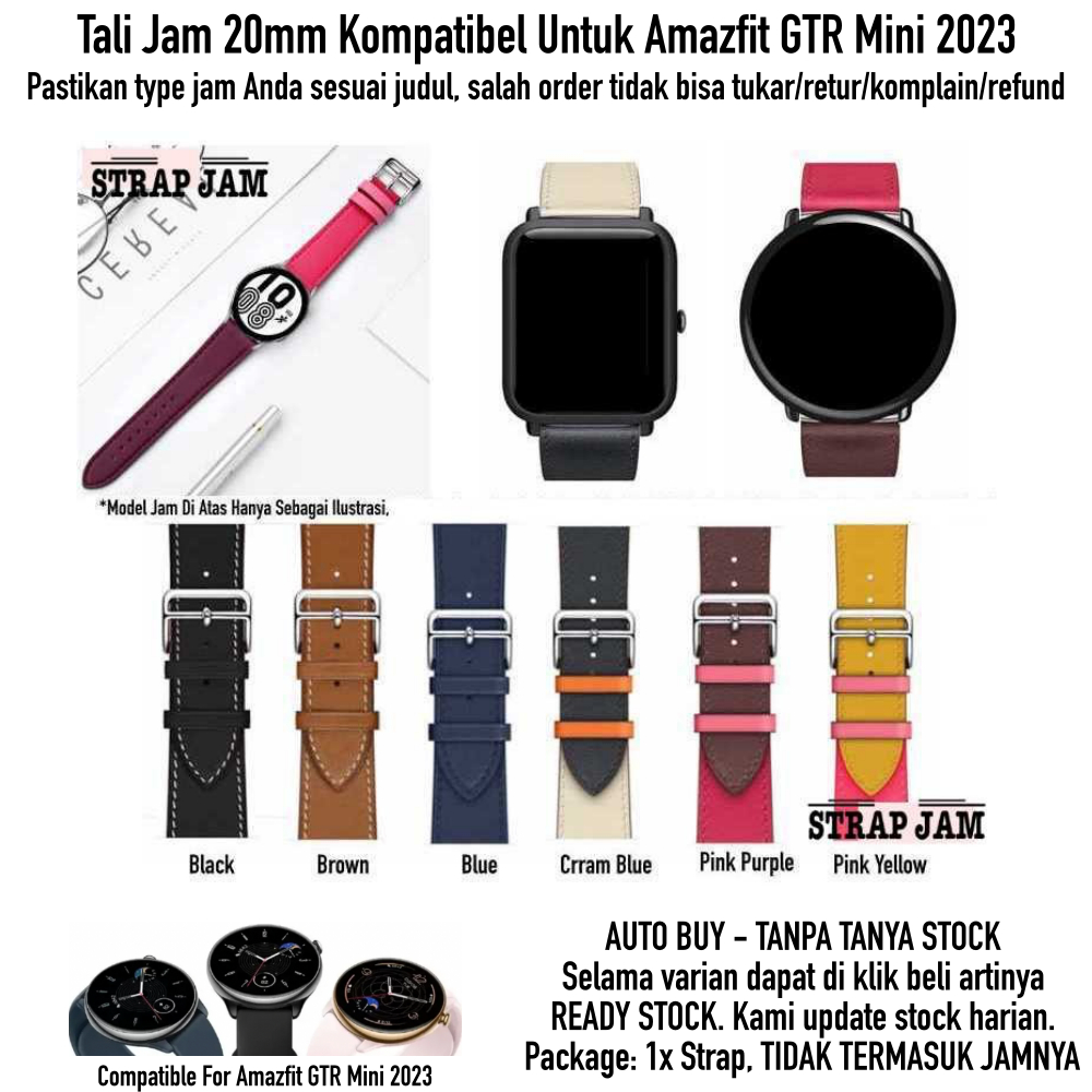 Fashion Strap Amazfit GTR Mini 2023 - Tali Jam Tangan 20mm Kulit Leather Stylish