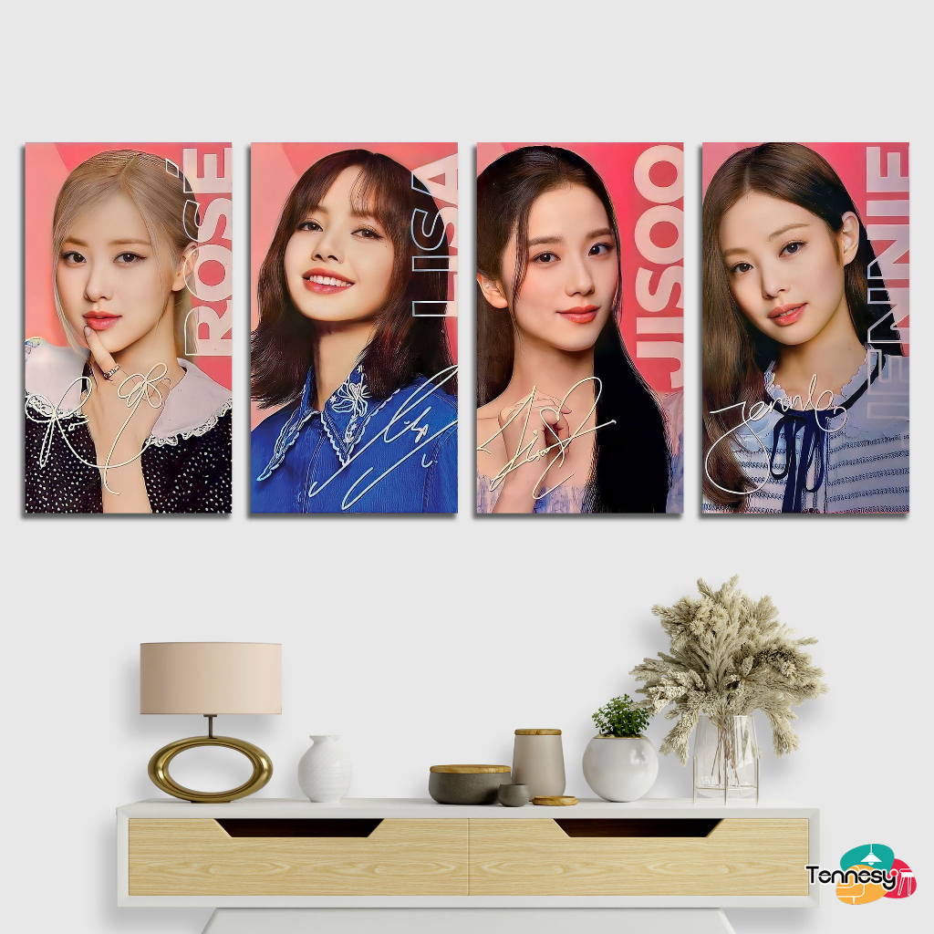 TENNESY Hiasan Dinding Blackpink KPop Korea 25x45cm Dekorasi Dinding Besar Black Pink Kamar Tidur Pajangan Kayu Poster Dekorasi Rumah