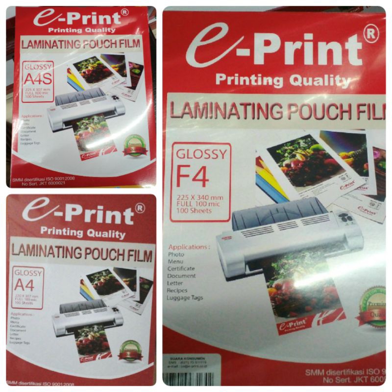 

Plastik Laminating E-Print ukuran F4 / A4s / A4 Glossy