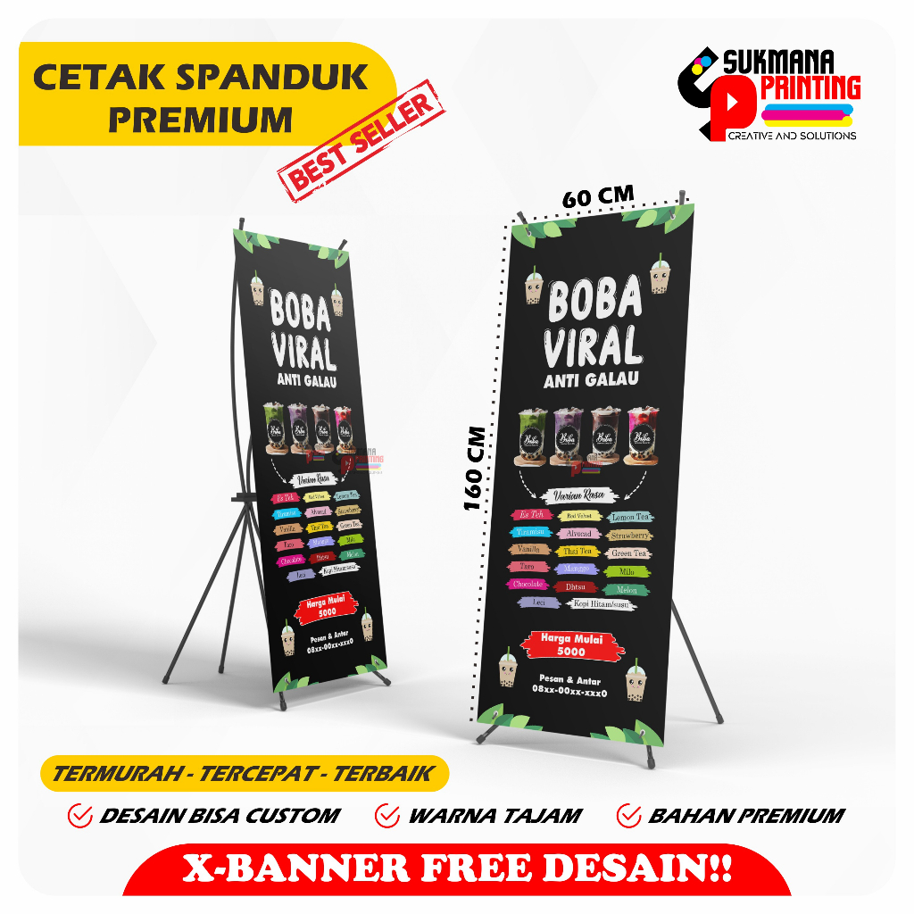 X-BANNER STAND 1 SET RANGKA SPANDUK MINUMAN BOBA VIRAL KEKINIAN