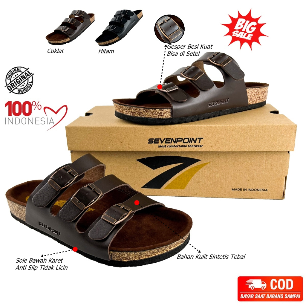 Sandal Pria Casual Sendal Slide Slop Selop Traveling Slide Strap Puyuh Original Sevenpoint Kekinian Birken Ban Tiga sps 05