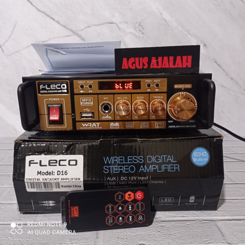 ower PAmplifier Fleco D16 Bluetooth Stereo Karaoke + Mp3 player + FM RadioDC 12V
