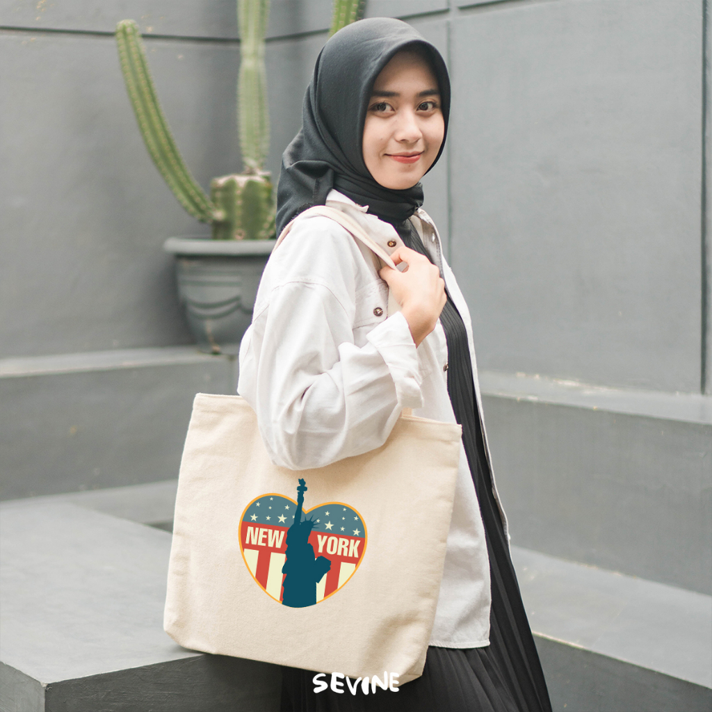 Sevine Tote Bag Kanvas Emily Resleting Kantong Tas Wanita Sekolah Kuliah Fashion Totebag Kerja Aesthetic - JG