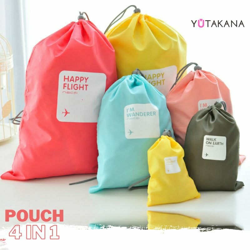 Pouch 4 in 1 / Pouch Serut Traveling / Tas serut untuk Traveling / Tas untuk Gym / tas Sepatu / Baju