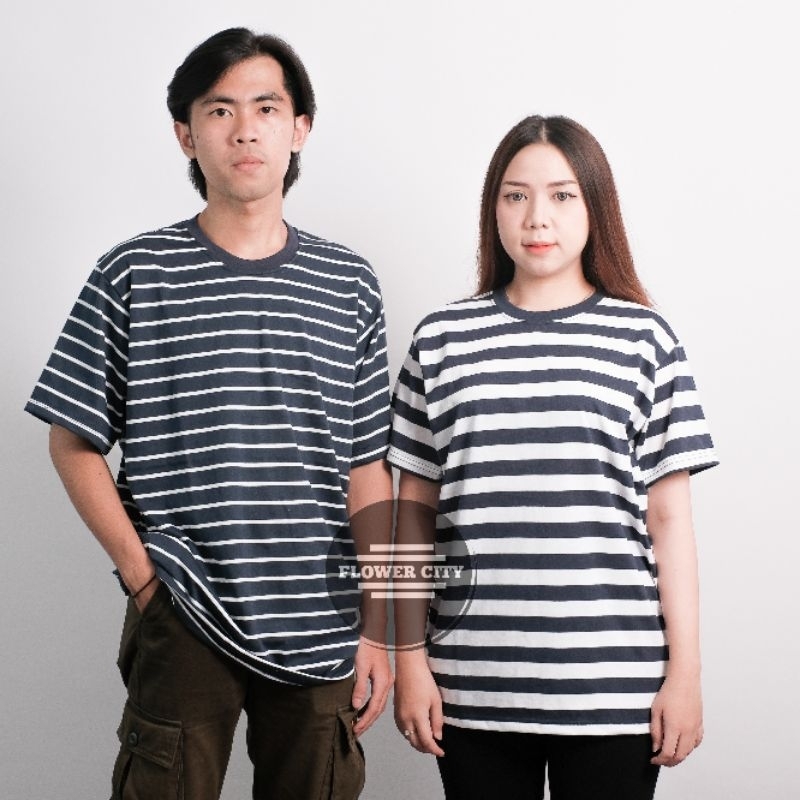 Kaos Stripe Katun 30s Reaktif  Kaos Salur Baju Pria &amp; Wanita Unisex Garis-Garis Bahan Distro