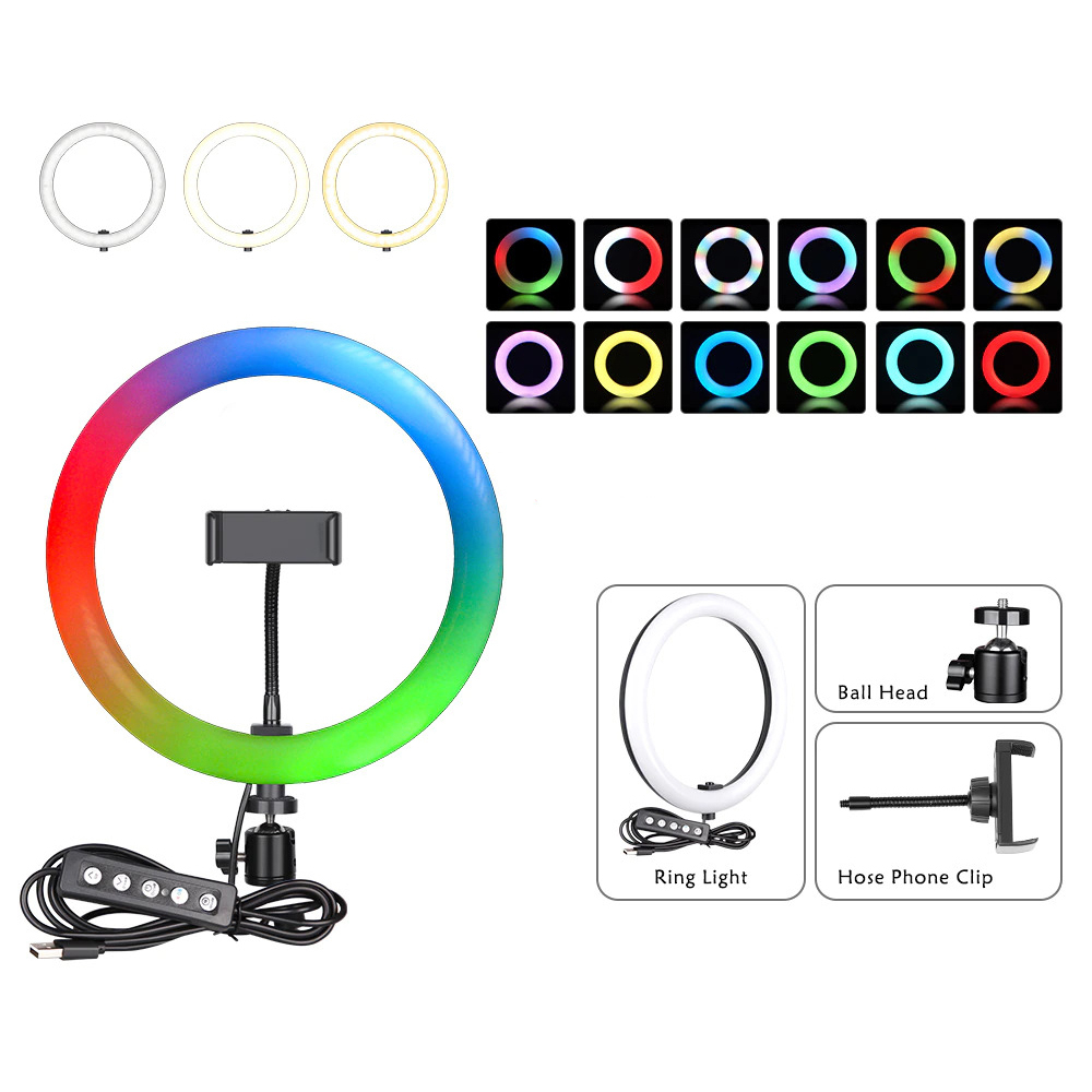 Lampu Ring Light RGB LED 12W 156 LED 13 Inch 1 Holder - F-330Q - White