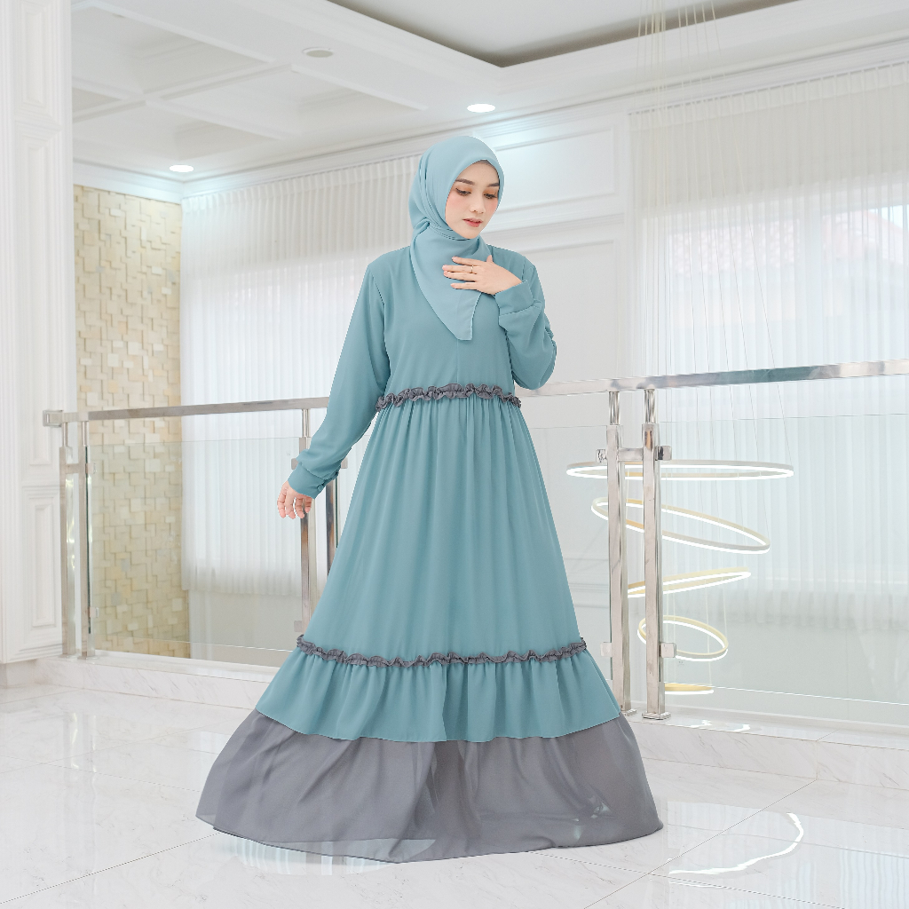 Udlia Gamis Wanita Terbaru Kekinian Pesta Lebaran 2025 Cerutty Nastya Wardah Kombinasi Abu  S M L XL