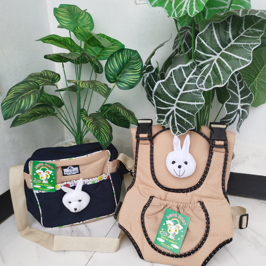 paket hemat 2in1 tas perlengkapan bayi dangendongan depan boneka klinci polka