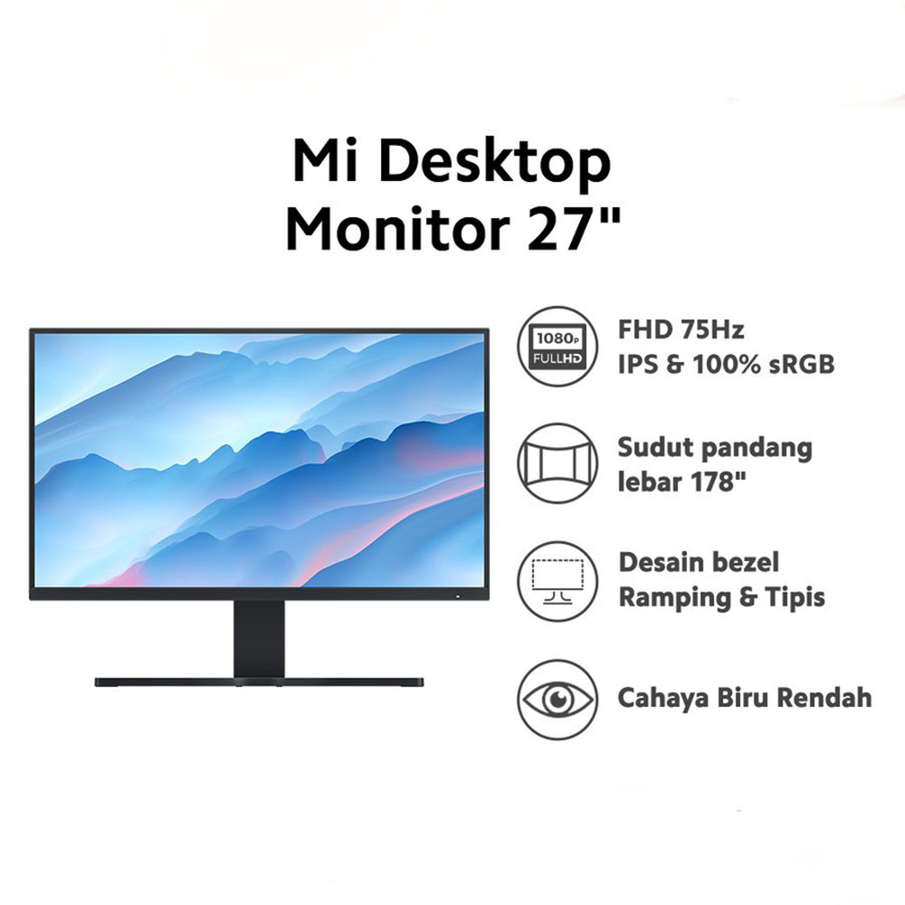 Redmi Desktop Monitor Full HD 27 Inch 75Hz 1080p IPS 16.7M Color Gamut - RMMNT27NF - Black