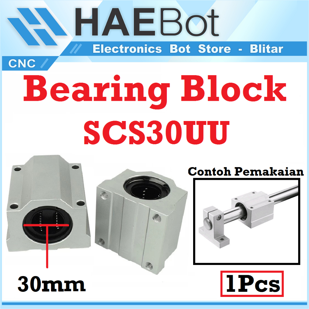 [HAEBOT] SCS30UU SCS30 Linear Ball Bearing Block Bushing 30mm CNC 3D Printer Mekanik Axis Motion CNC 3D Printer Aluminium Mesin Engraving Laser Motion Gerak Optical As Rod smooth 30 mm