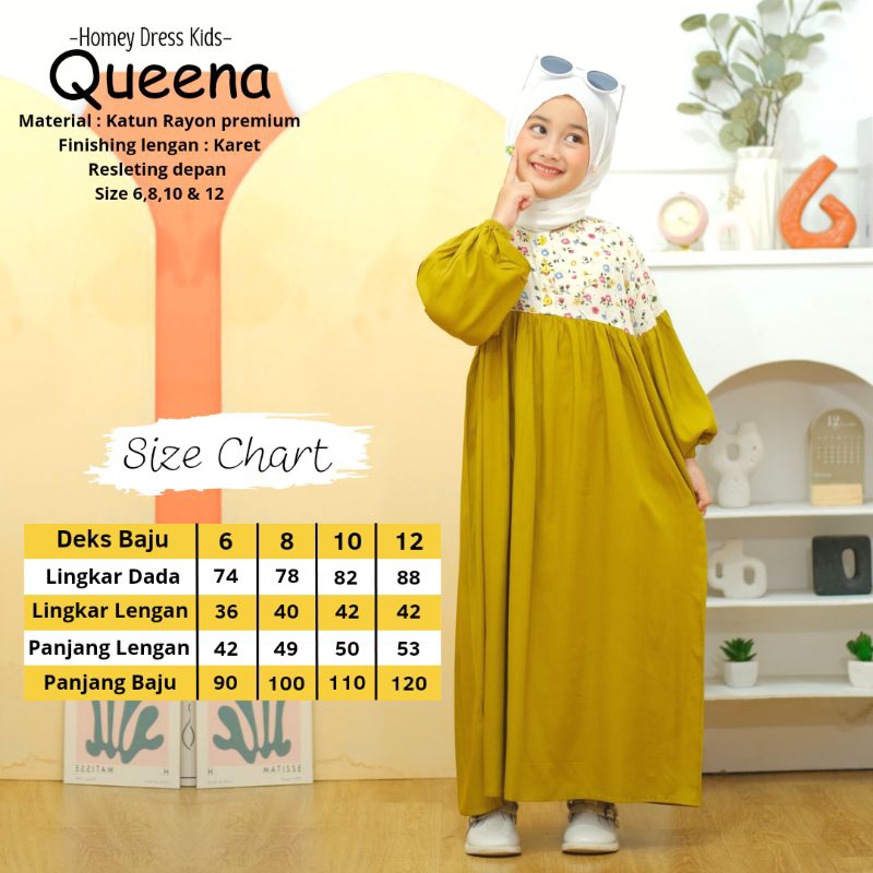 New-Gamis Anak/Homey Dress Anak-Homey Dress QUEENA-Bahan Katun Rayon Premium-Busana Muslim Anak murah