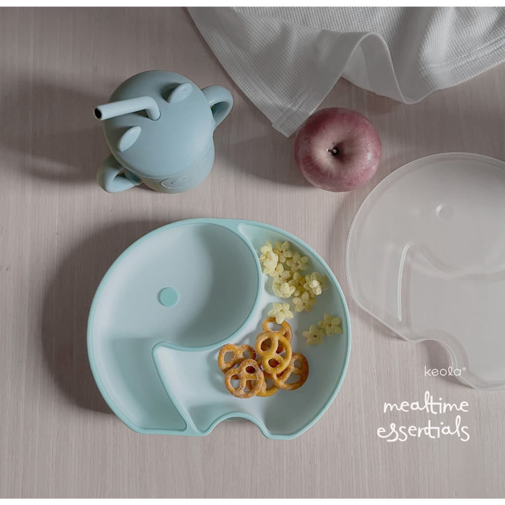 MD - Keola Premium Silicone Suction Trans Elephant Plate With LID| Piring Tempat Makan Anak Bayi Silicone Food Grade | Mpasi Anak