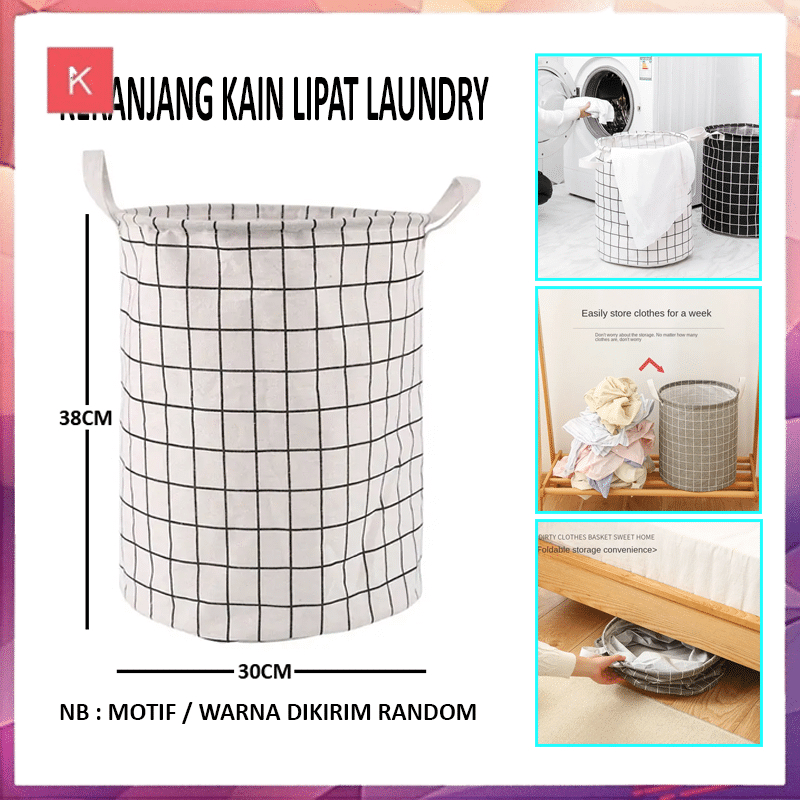 ANG KERANJANG BAJU KAIN LIPAT BULAT / TEMPAT BAJU LAUNDRY / KERANJANG PAKAIAN KOTOR