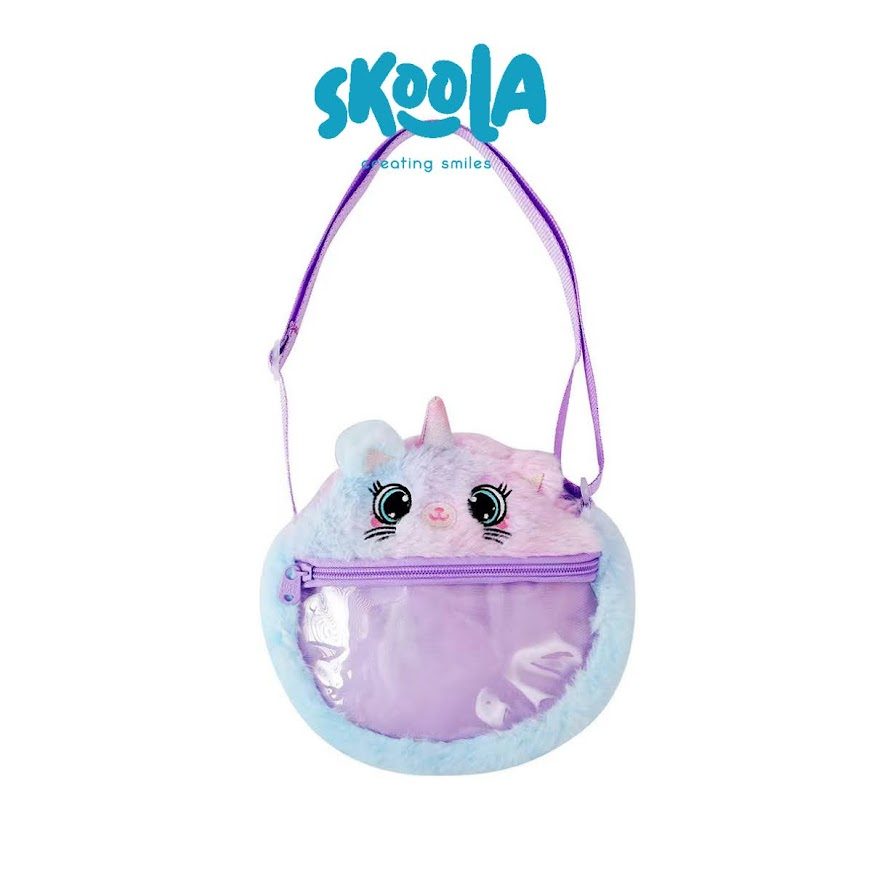 Skoola Tas Anak Perempuan PAUD Remaja Selempang Cat Rabbit Rainbow Lucu Bulu Kids Sling Bag - Mora