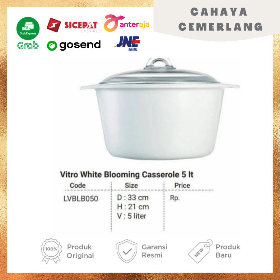 Luminarc Vitro Blooming 5L Luminarc Vitro Amber Casserole Panci Masak Kaca ( aman diatas api )