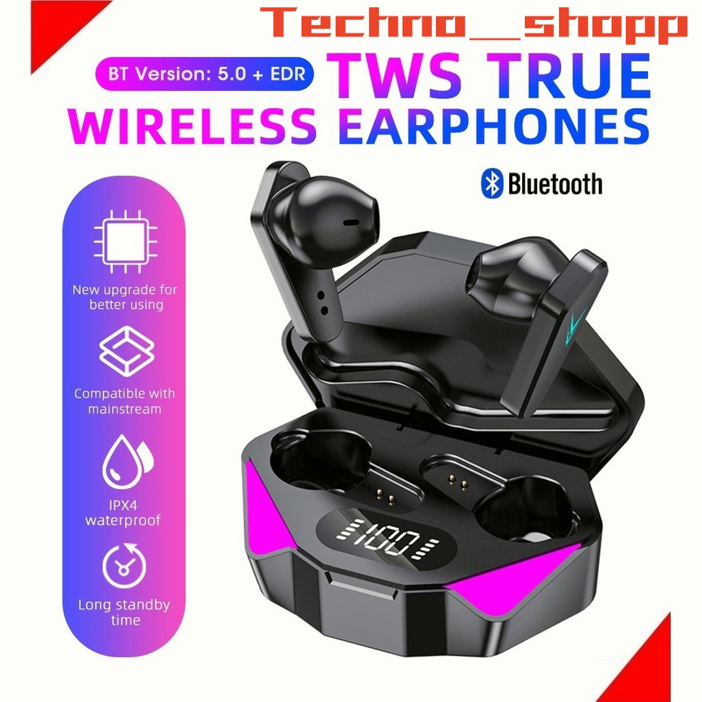 (COD) Braket ponsel TWS X15 Gaming Headset Bluetooth V5.2 LED Smart Display Headphone Nirkabel Tahan Air Hifi Stereo Earbud Headset dengan Mikrofon