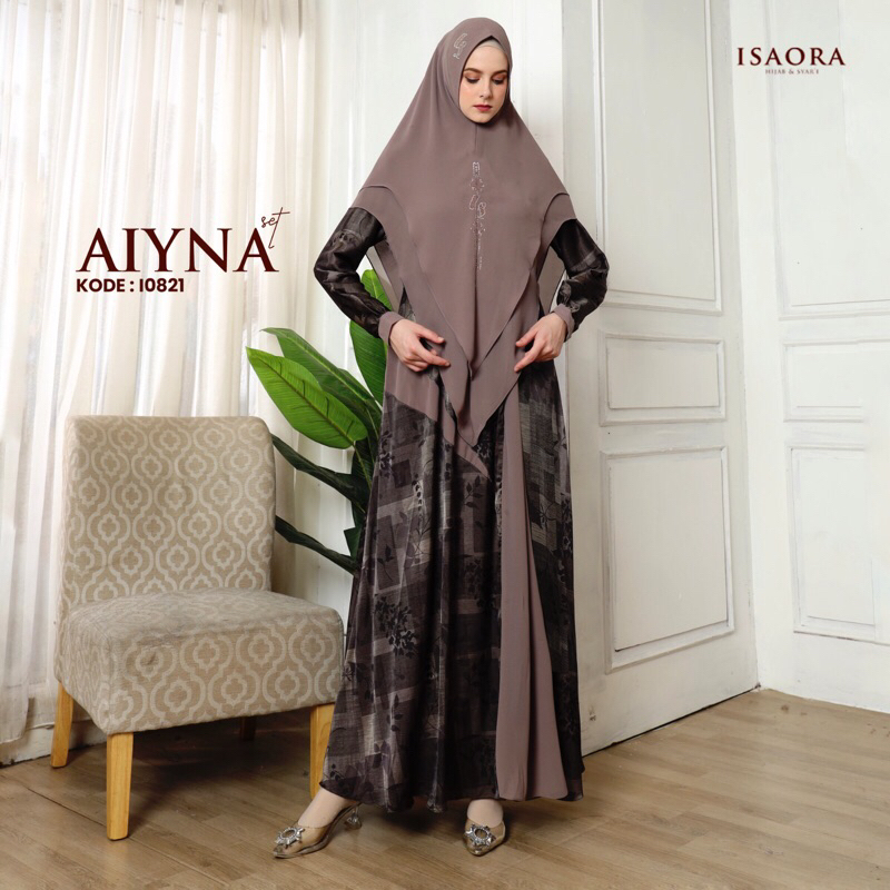 Gamis syari Aiyna set brand isaora/syar’i rosecrape/ gamis silk/gamis armani silk/gamis abaya semi s