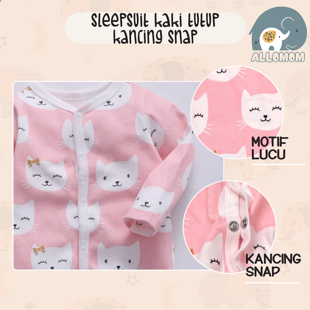 Sleepsuit Baby  / Premium Baju Tidur Bayi Motif Karakter Bahan Katun Halus