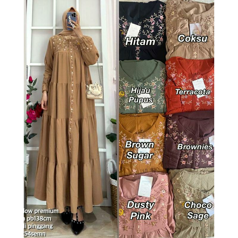 Gamis Emos crincle bordir 2130