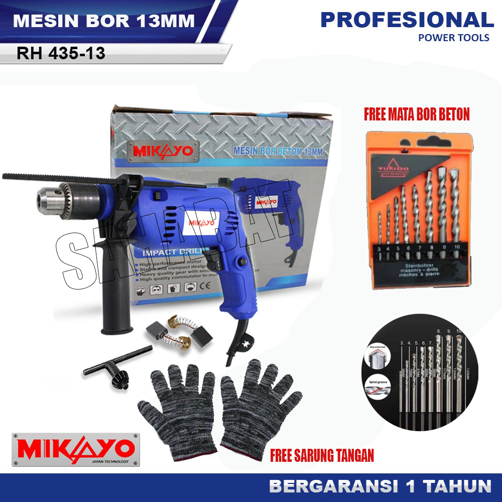 Lengkap Siap Pakai Bor 13mm free mata impact drill hammer bor mikayo japan tekhnology biru bos