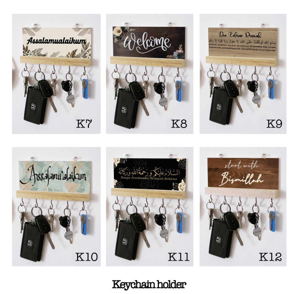 Rak Kayu Tempat Gantungan Kunci / Keychain isi 5 hook besi / Kapstock Dinding