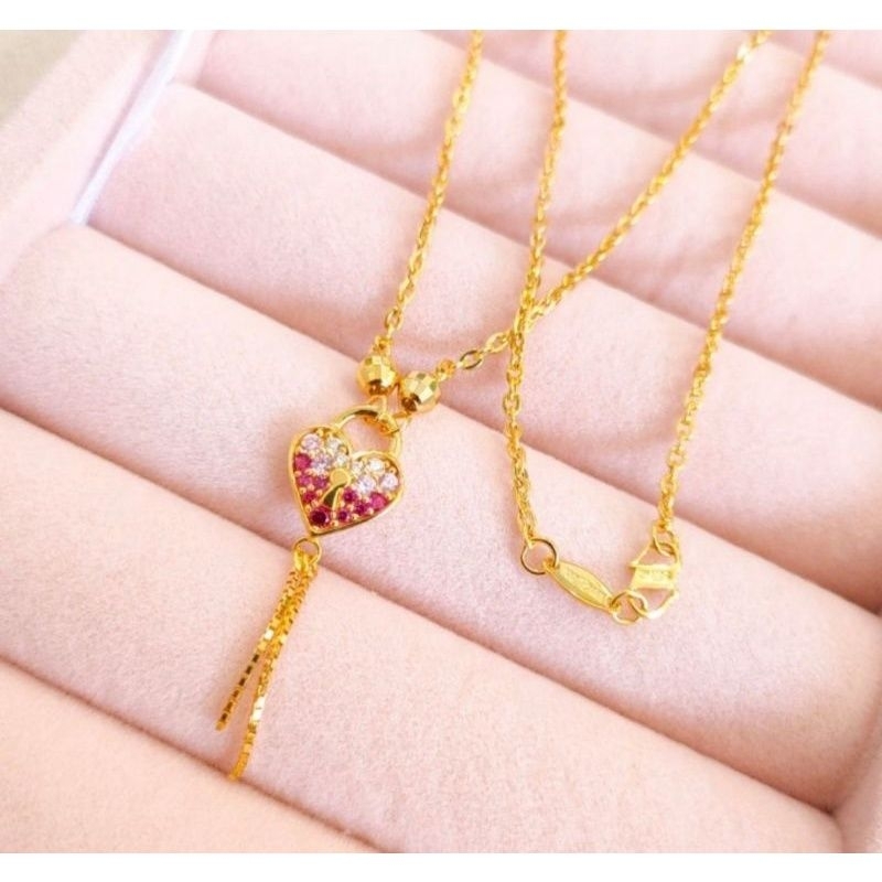 Kalung Rumbai Love Permata Warna Elegant Emas Asli
