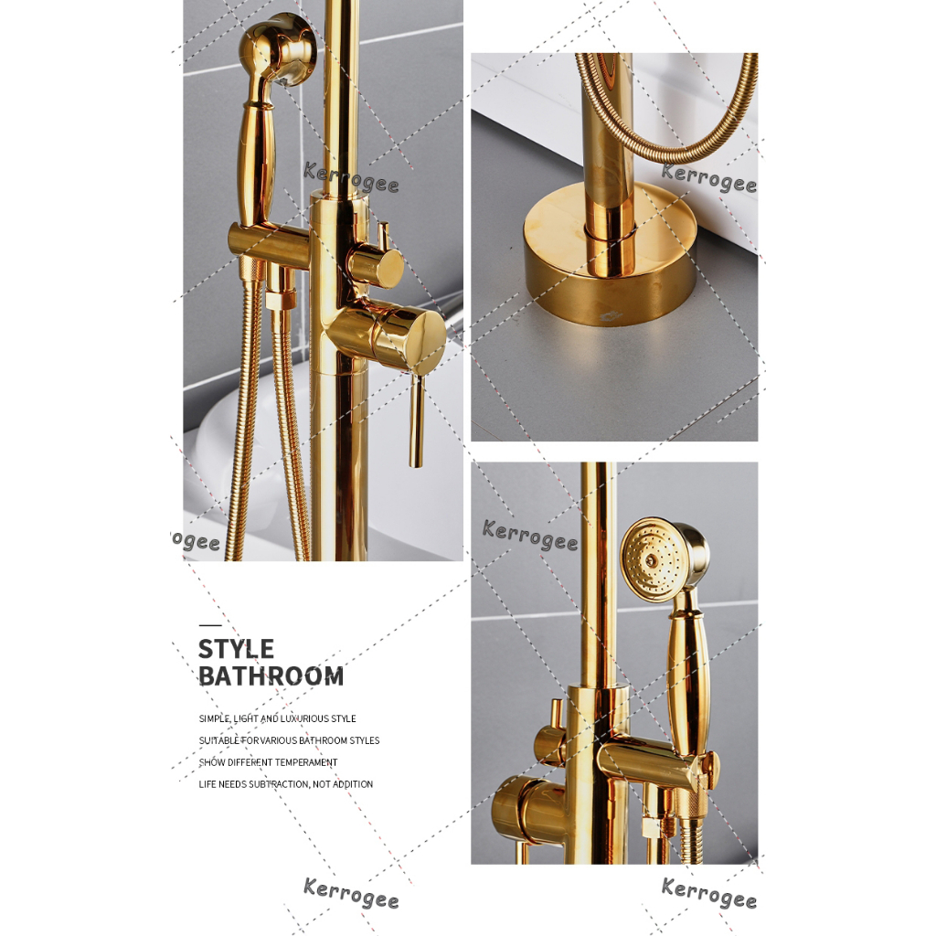 Kerrogee Kuningan Lantai Berdiri Bathtub Faucet Keran lantai bathtub Shower Kamar Mandi Set Shower  Bathtub Shower Faucet Pull Out Switch Bathtub Shower Keran Mixer LZ