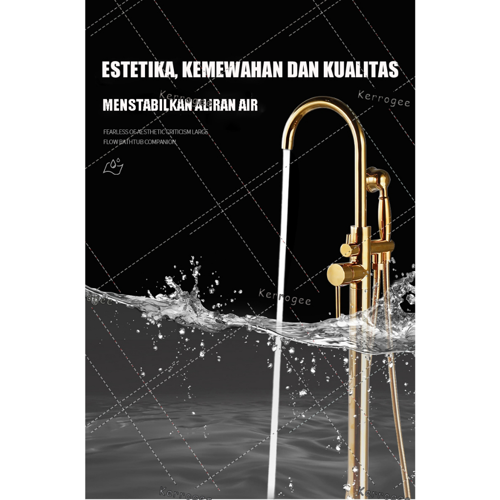 Kerrogee Kuningan Lantai Berdiri Bathtub Faucet Keran lantai bathtub Shower Kamar Mandi Set Shower  Bathtub Shower Faucet Pull Out Switch Bathtub Shower Keran Mixer LZ