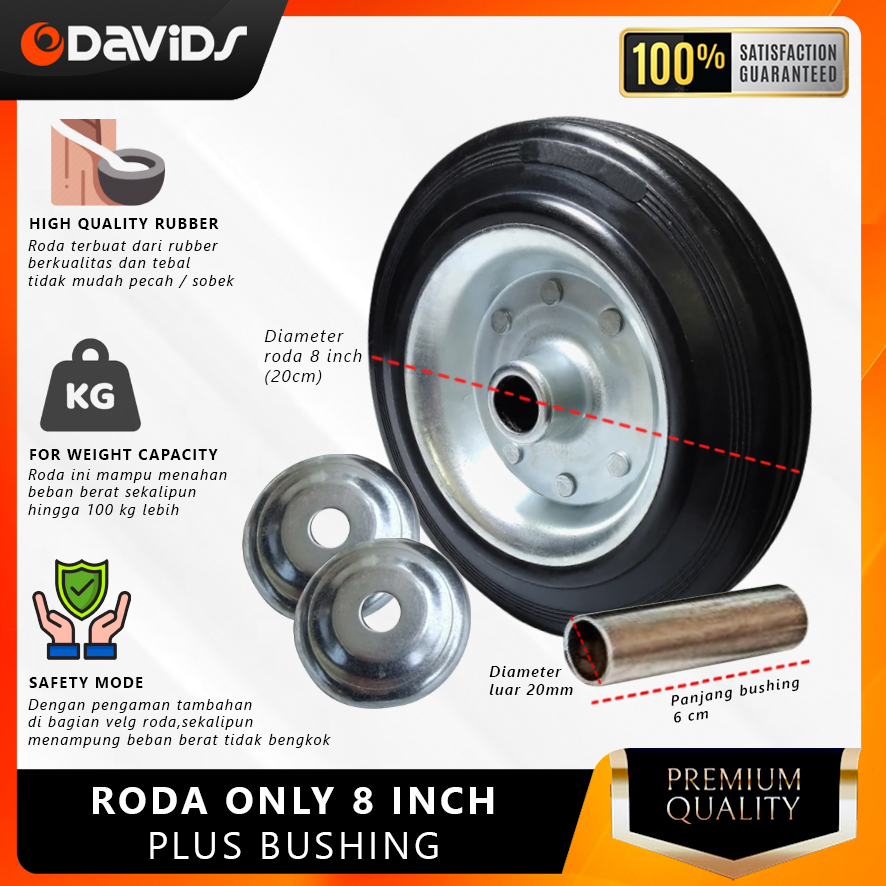 Roda Troli Karet Caster Gerobak Ban Troly Only 8 Inch Plus Bushing