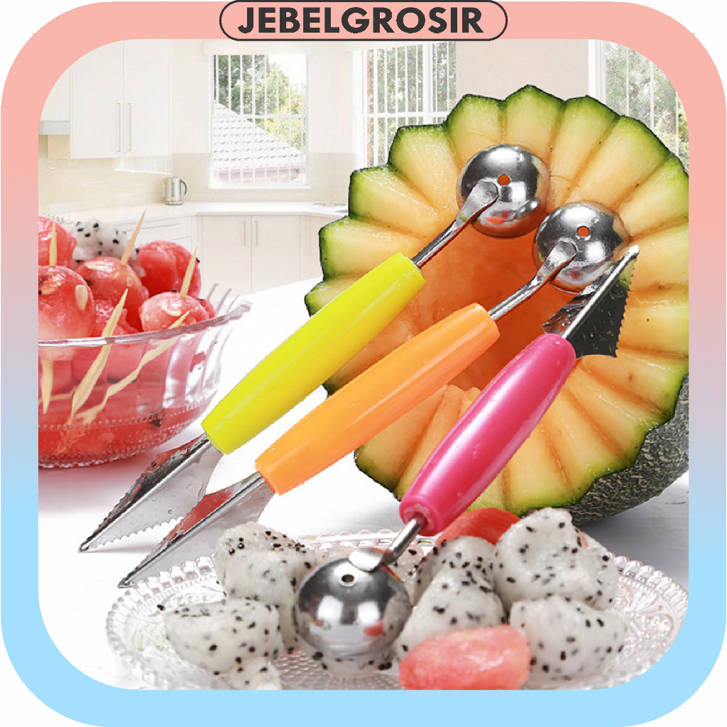 COD Pisau buah Bulat 2 Sisi /Alat Pengupas Buah  Sendok Serut Scoop Stainless Steel Fruits Carve Knife 127