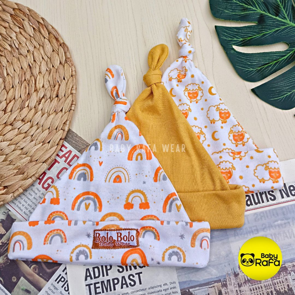 Serian Mustard - 3 Pcs Topi Kupluk Bayi Baru Lahir Topi Bayi 0 - 3 Bulan MUSTARD SERIES merk SNI Bolo - Bolo