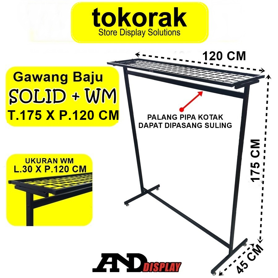 GAWANG BAJU SOLID + WM T.175 CM RAK BESI GANTUNGAN PIPA KOTAK SULING RAM 120 CM