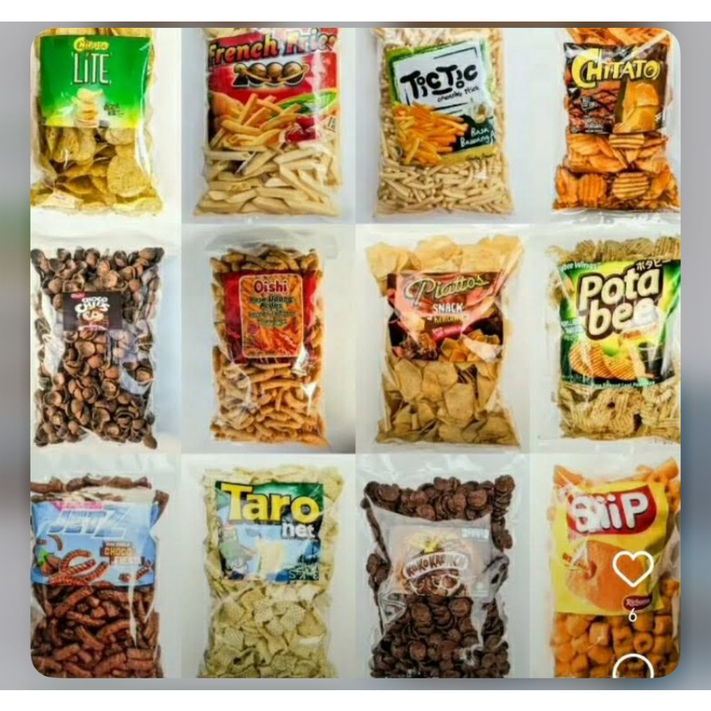 

Snack makanan ringan Chitato/lays/taro/tictac/sip/potatobe/jetz/piatos/permen/kacang kacangan