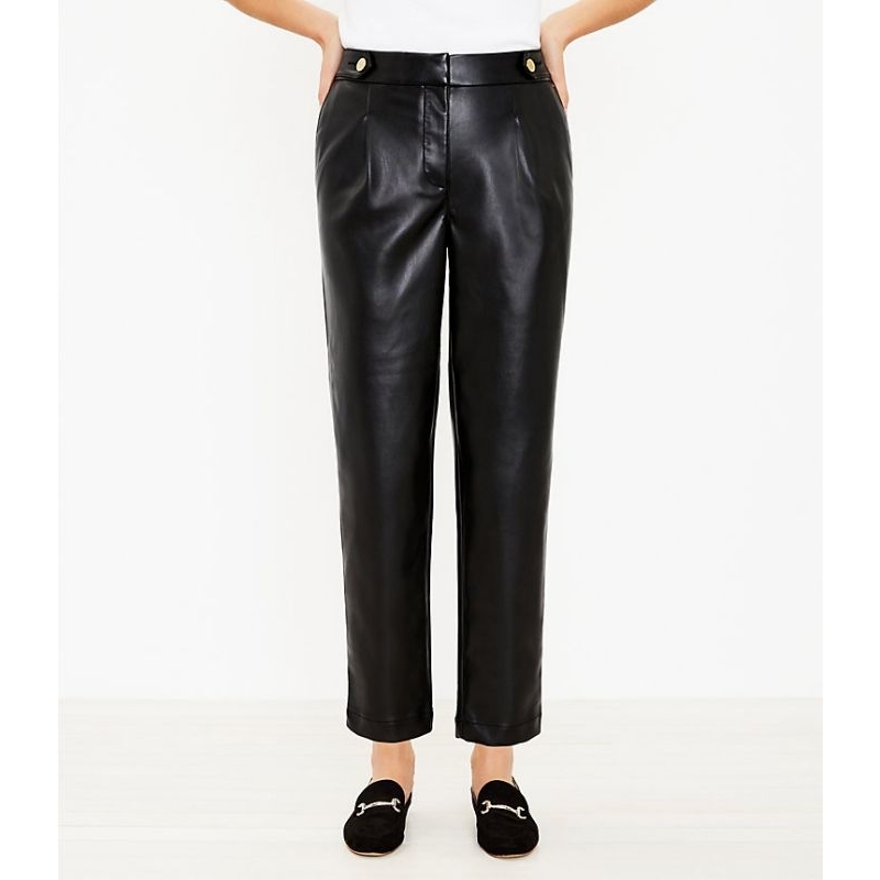 Loft Curvy button tab slim pants faux leather