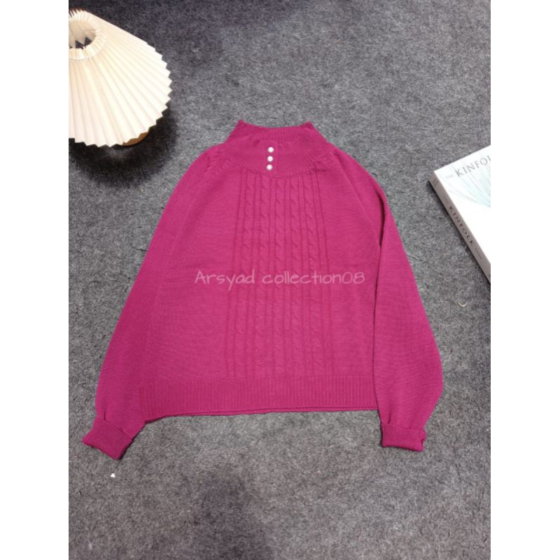 ZAHARA SWEATER RAJUT INDRA -SWEATER CEWE KANCING 3 MUTIARA