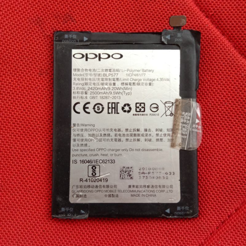 Baterai Battery Batre OPPO A51W/NEO 7/MIRROR 5. BLP577 ORIGINAL CABUTAN HP