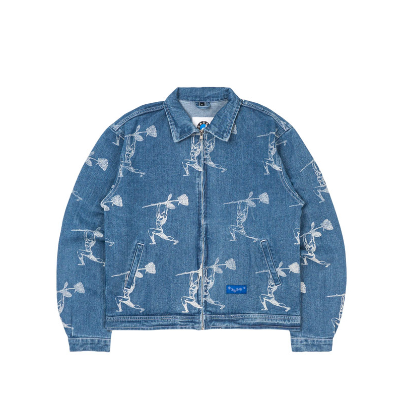 Based Club Soldier Jaket Denim Washed Lengan Panjang Biru